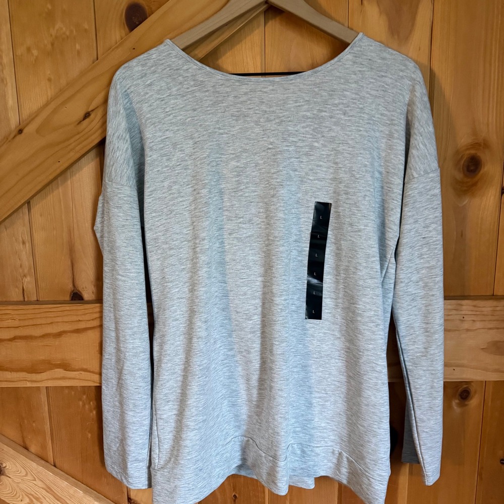 Banana Republic Reversible Wrap Top Large Heather Gray Long Sleeve Athleisure